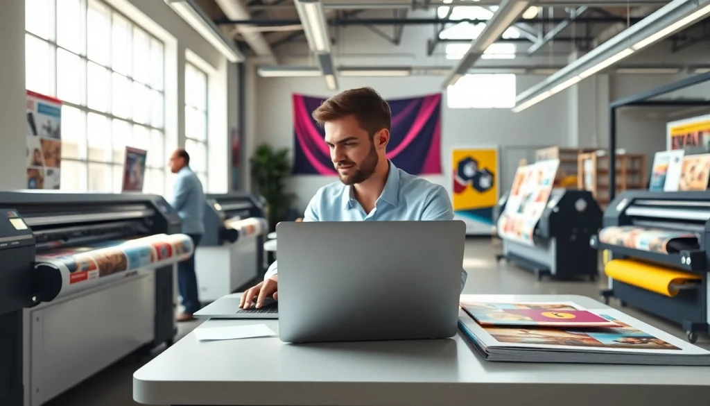 Creating high-quality printing edmonton materials in a vibrant design studio workspace.