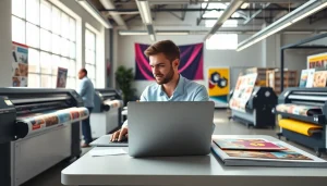 Creating high-quality printing edmonton materials in a vibrant design studio workspace.