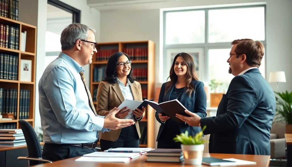 Virginia immigration lawyers advising a family on immigration matters in a bright office.