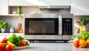 Catch customers' attention with innovative microwave oven sales showcased in a modern kitchen.