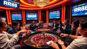 RR88 players engaging in an exciting game at a luxurious casino table.