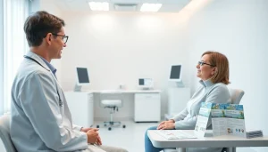 包茎クリニックの口コミ・評判を描いた、医師と患者の対話がある診察スペースの画像