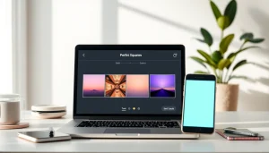 Turn image into square using a modern web tool interface with blurred backgrounds and vibrant colors.
