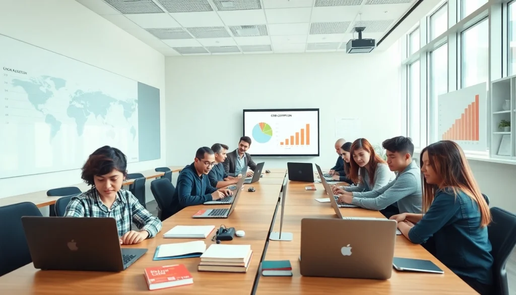 Students engaging in CROR certification online course with diverse learning materials.