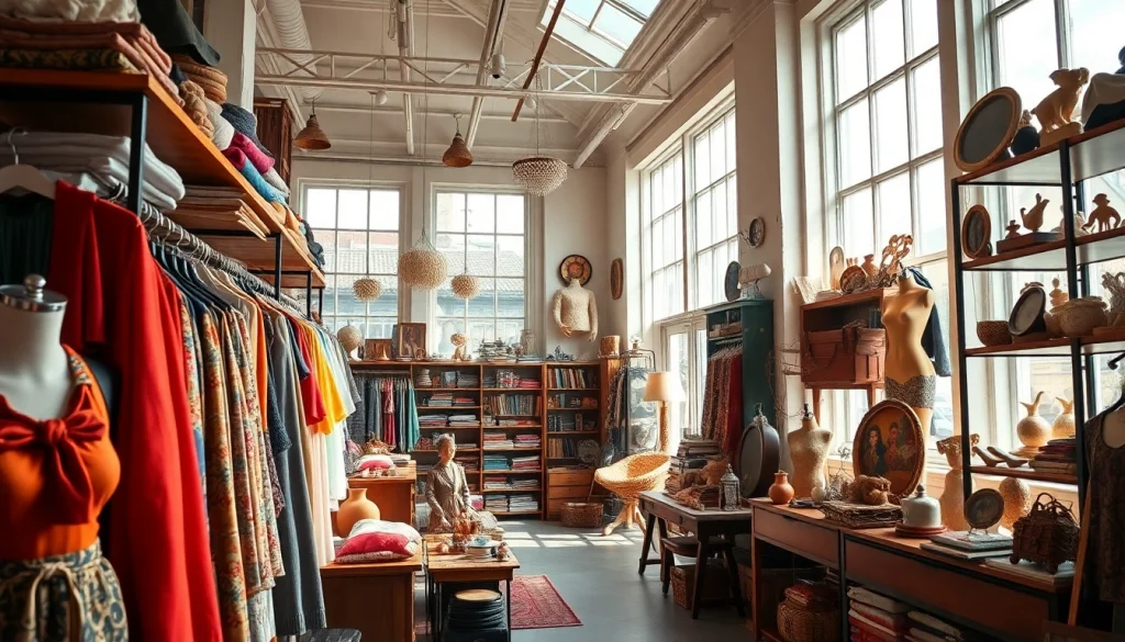 Shop at a second hand store Copenhagen showcasing unique vintage clothing and accessories.