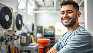 Enhance general building maintenance with a skilled technician inspecting HVAC systems in a bright office.