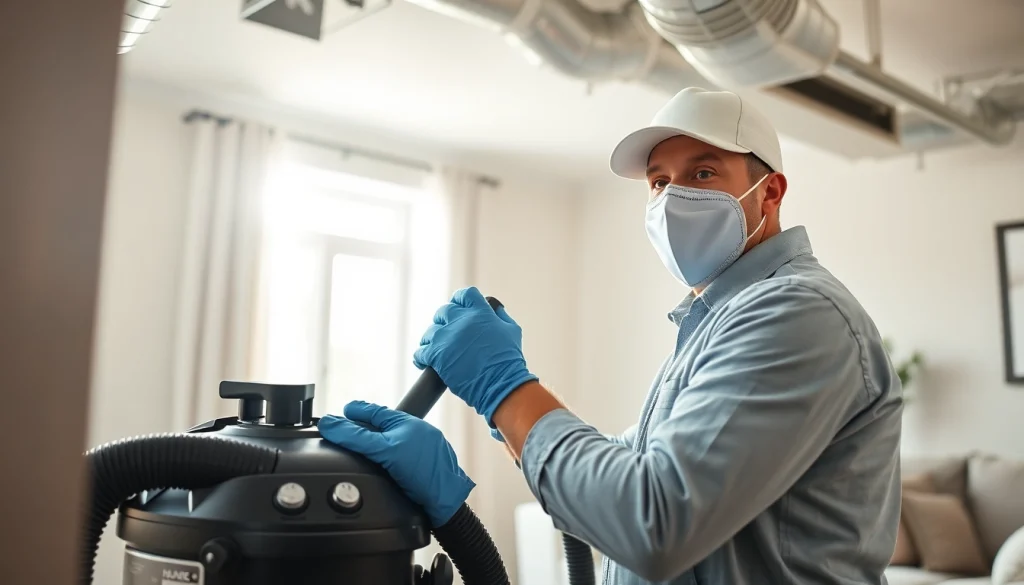 HVAC Cleaning service in action, showcasing a technician cleaning residential ductwork with professional equipment.