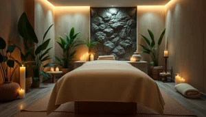 이완과 평온함을 초대하는 마사지 스파 내부.