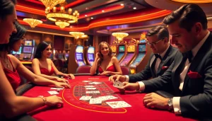 Vivez l'excitation de parier dans une scène dynamique au meilleur casino en ligne, mettant en avant le luxe et l'excitation.