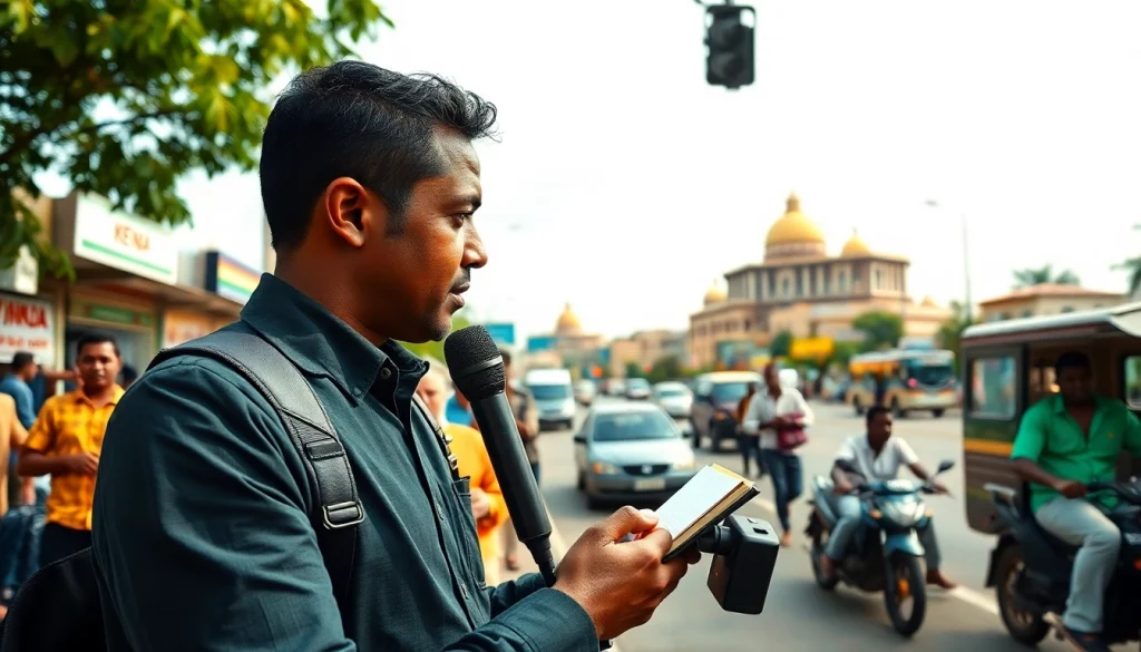 Covering Kenya News in an urban setting, a journalist captures vibrant local life.