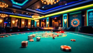 Engaged players at a Tài xỉu md5 table in a luxurious casino setting, highlighting the excitement of gambling.