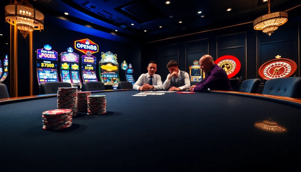 Experience excitement at open88 com with high-stakes poker gameplay at a luxury casino table.