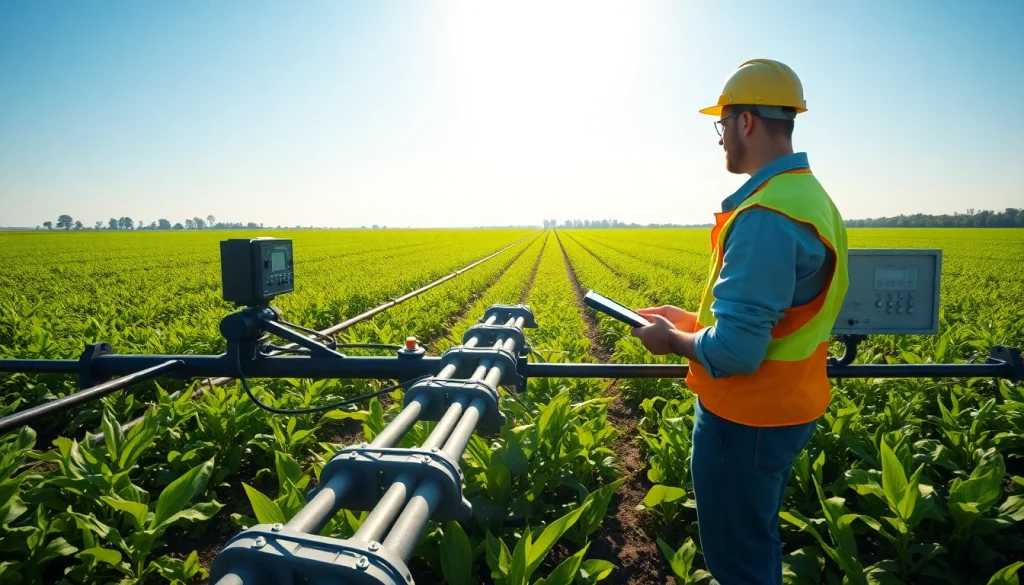 Optimize land irrigation systems with a detailed view of crops and irrigation components.