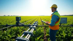 Optimize land irrigation systems with a detailed view of crops and irrigation components.
