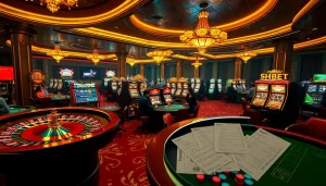 Players engaged in thrilling strategies at SHBET roulette and poker tables in a luxurious casino setting.